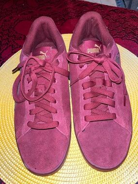 Puma, Burgundy Suede Low-Top Sneakers